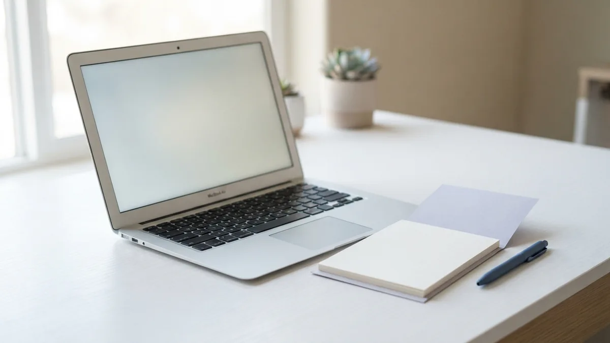 A Mac laptop and ordered blank frame prints ready to be combined into a PDF