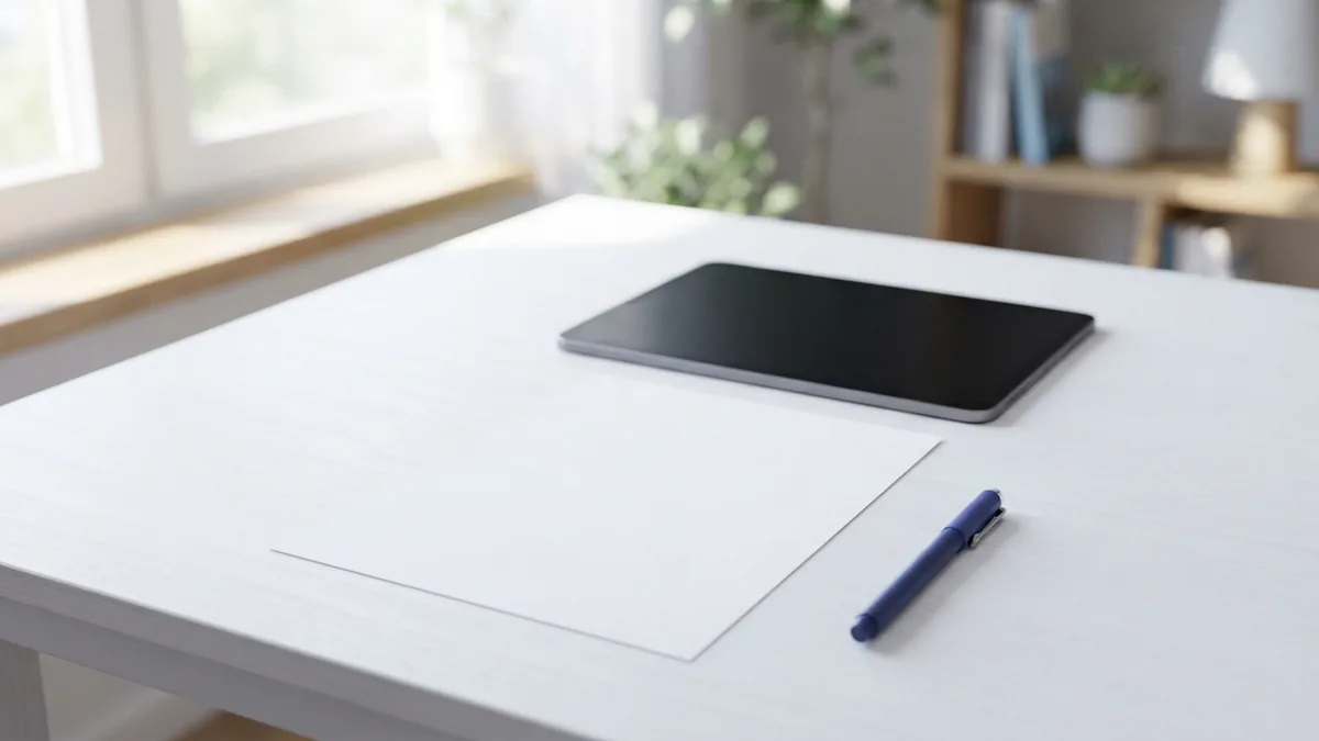 Tablet and blank paper arranged neatly for adding PDF bookmarks