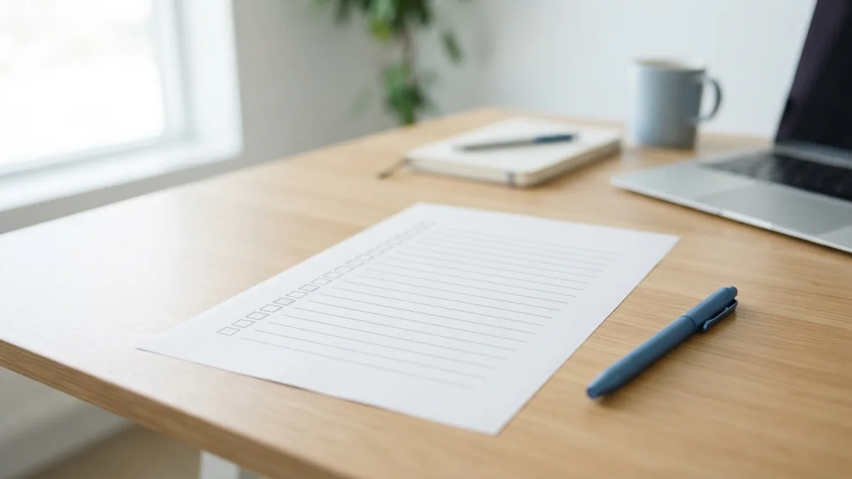 Checkboxes for forms and lists Empty checkbox rows on a blank form with a pen, ready for a PDF checklist layout