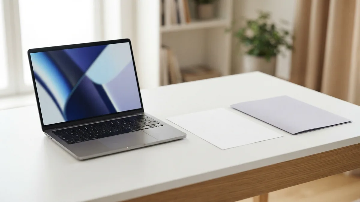 Editing checkbox fields on a PDF Laptop and blank paper form on a bright desk during PDF checkbox editing