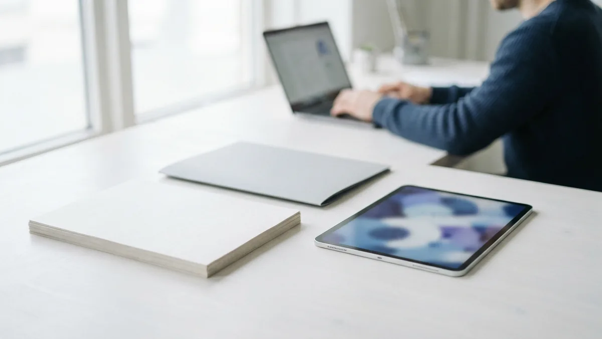 Get the PDF ready first Blank pages and a folder arranged for reviewing a PDF before compression