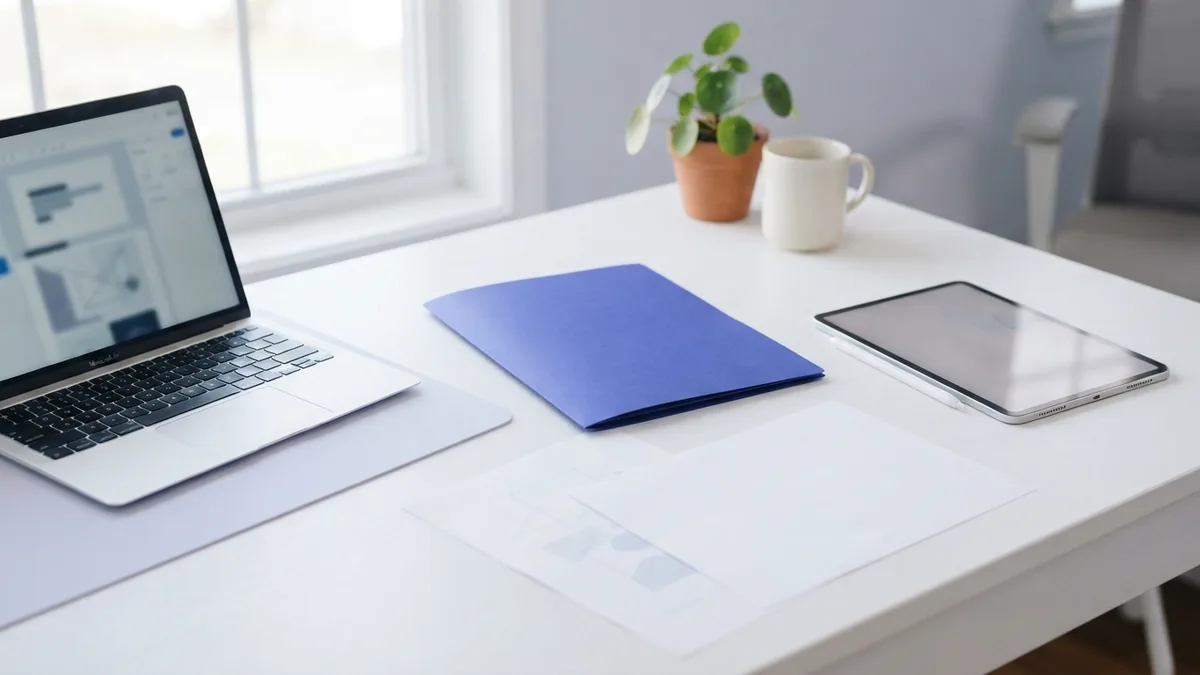 Laptop and blank documents showing a local PDF software workflow