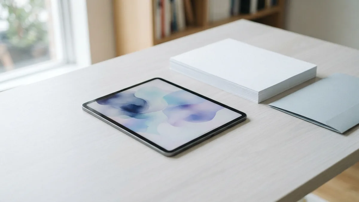 Tablet and blank pages arranged for choosing a PDF compression method