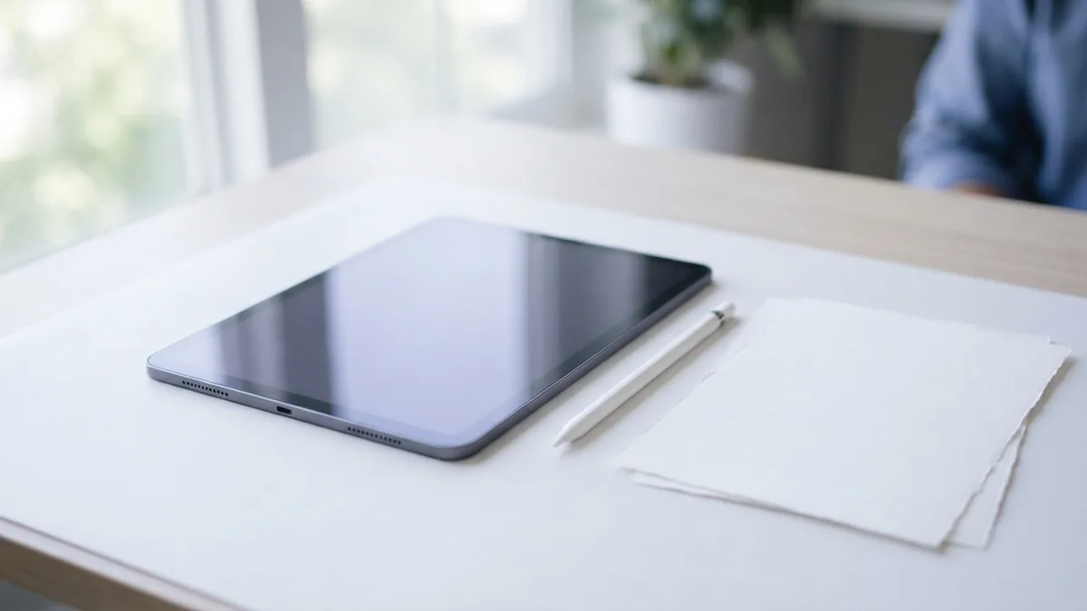 A simple setup for PDF edits Tablet and blank pages arranged for making edits to a PDF