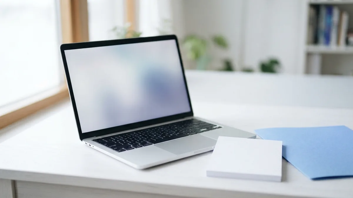 Laptop beside blank papers and a folder during a PDF editing task