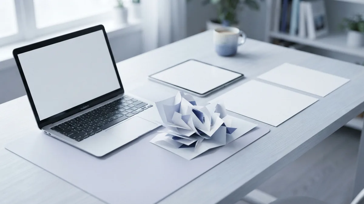 Laptop and blank sheets showing a tidy setup for advanced PDF edits