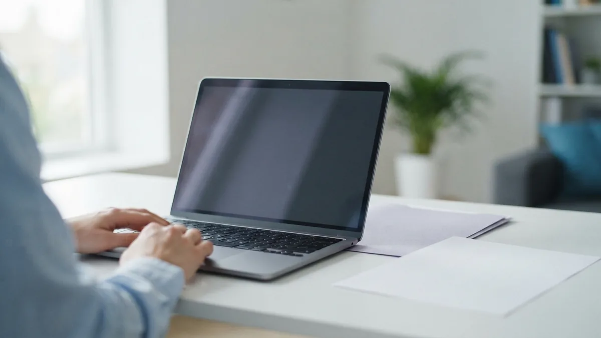 Laptop and blank document on a tidy desk for creating a PDF link