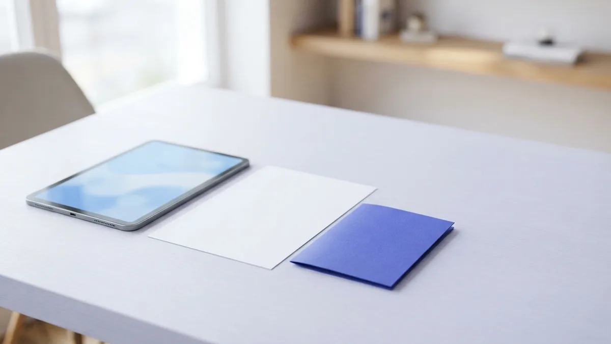 Tablet, blank document, and folder arranged to represent useful PDF features