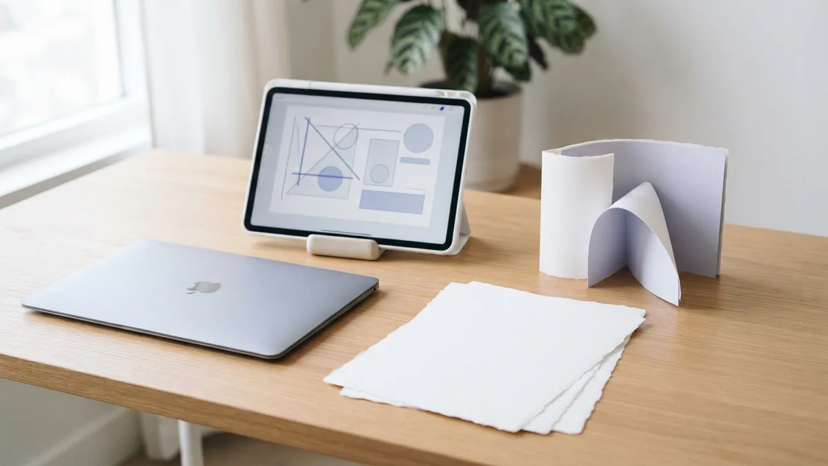 Desk with laptop, tablet, and blank papers representing PDF editing tools