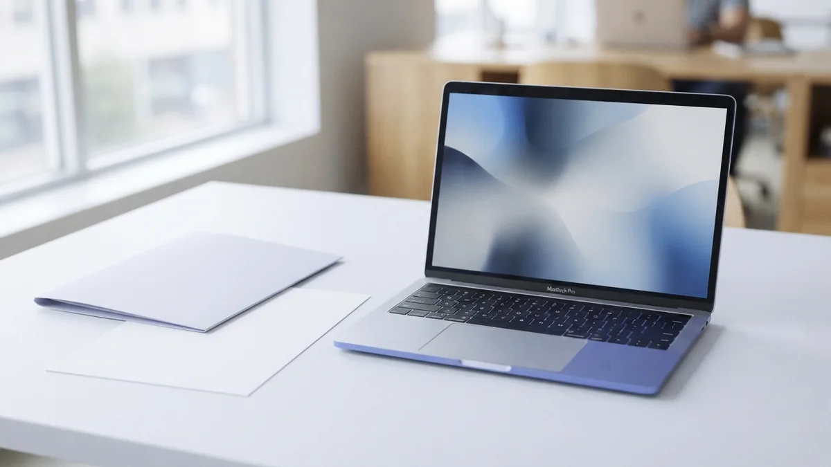 A desk setup for PDF signing tools Laptop and document on a tidy desk for choosing PDF signing software