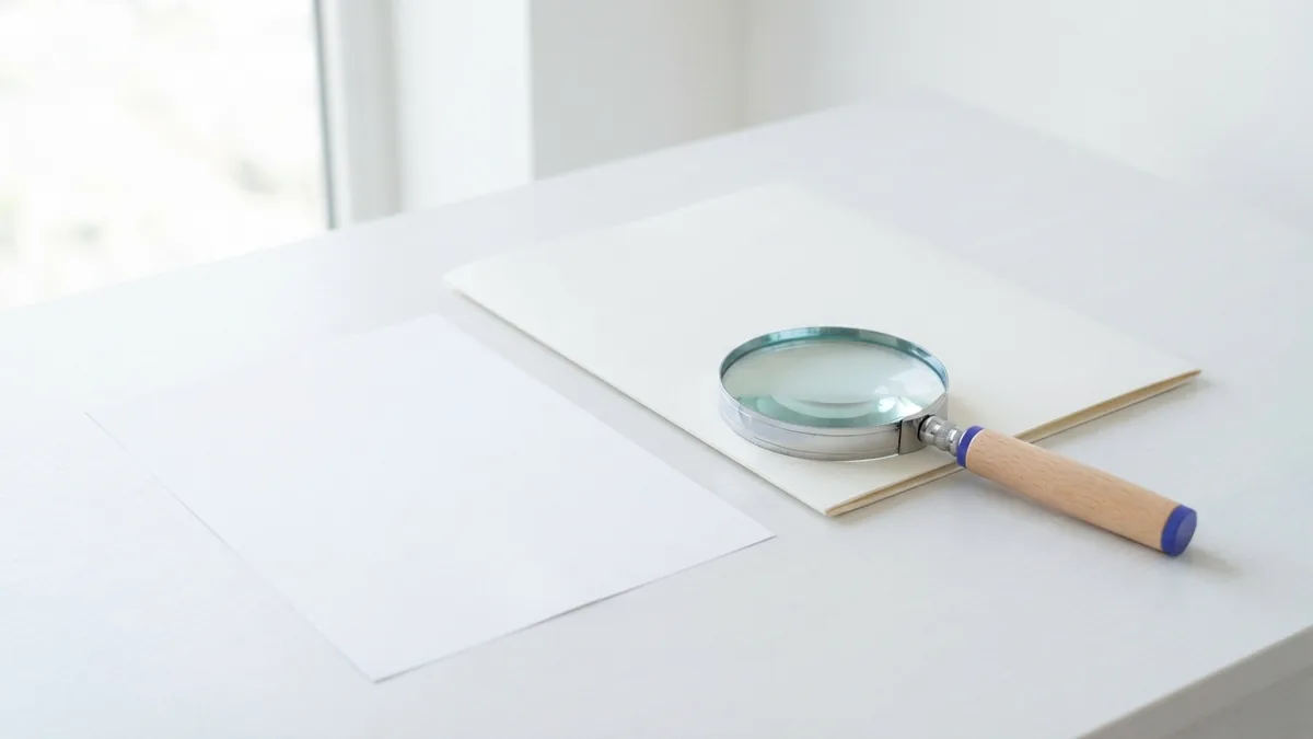 Check the pages after conversion Magnifying glass beside blank paper for checking converted PDF pages