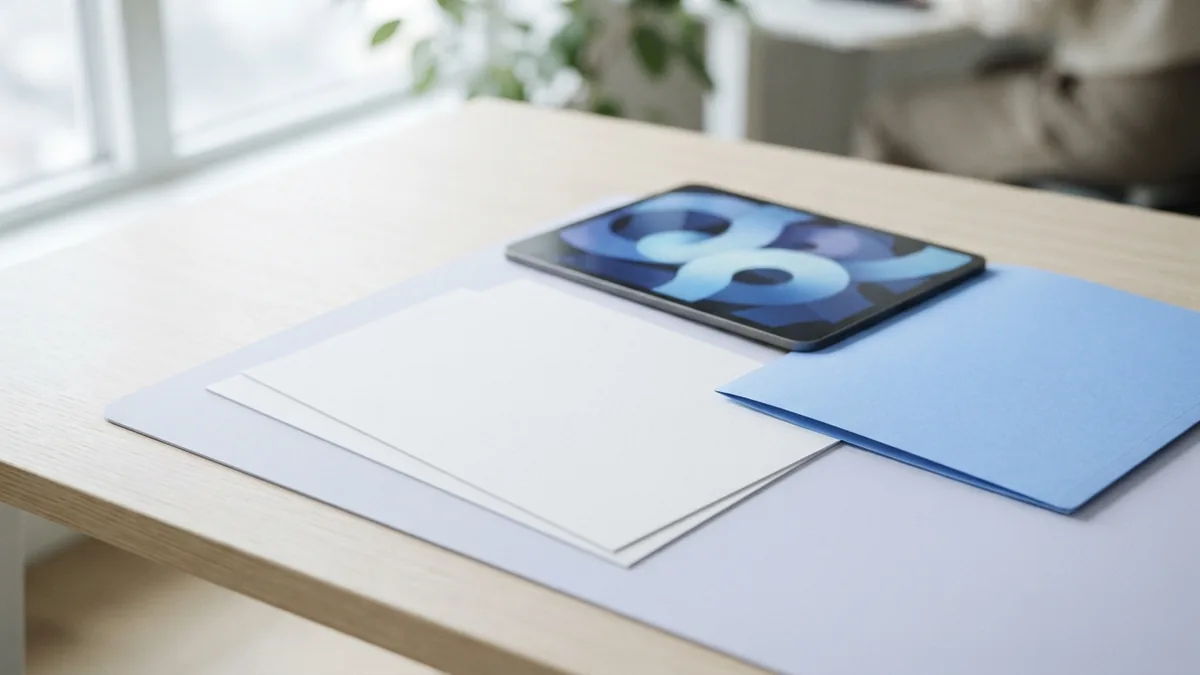 Review JPEG quality before sharing Blank sheets and tablet arranged to review JPEG image quality