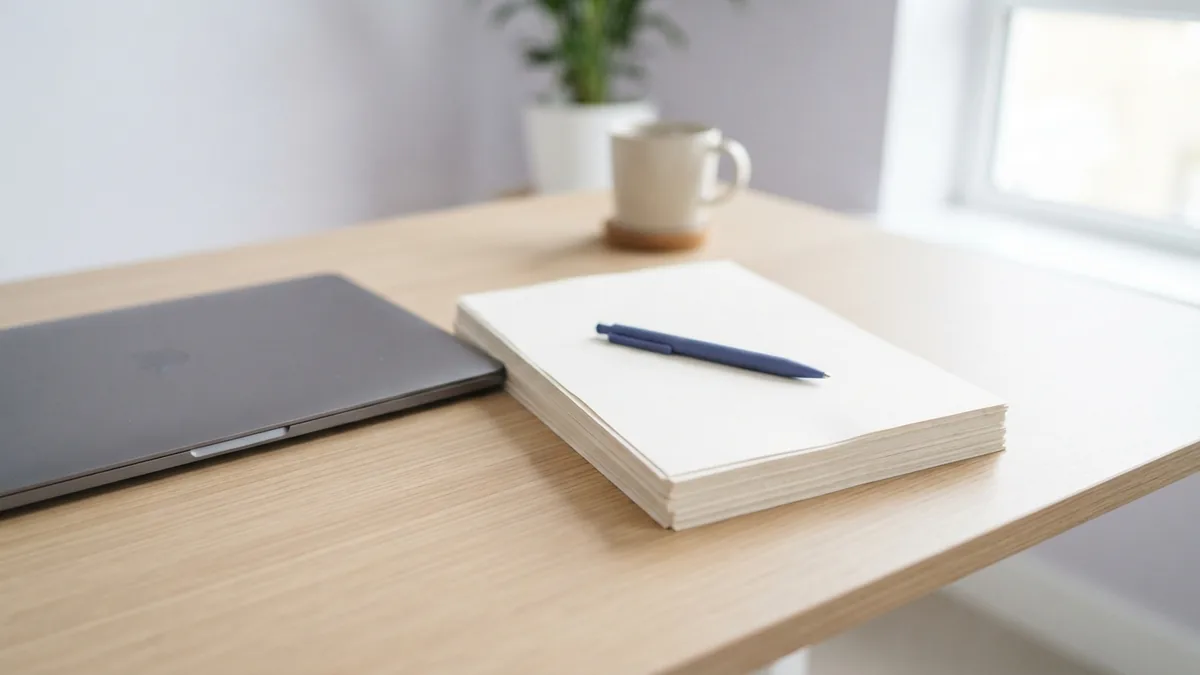 Blank paper beside a laptop on a bright desk for online PDF conversion
