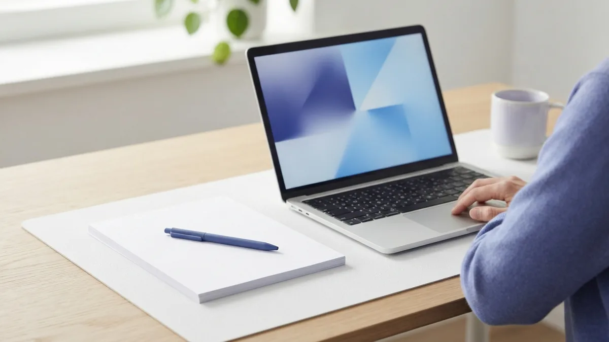 Prepare a PDF for Word conversion Laptop and blank pages set up for turning a PDF into an editable document