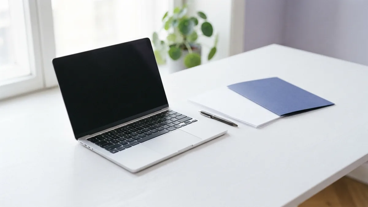 A simple setup for online conversion Laptop and blank documents on a bright desk for an online PDF conversion task