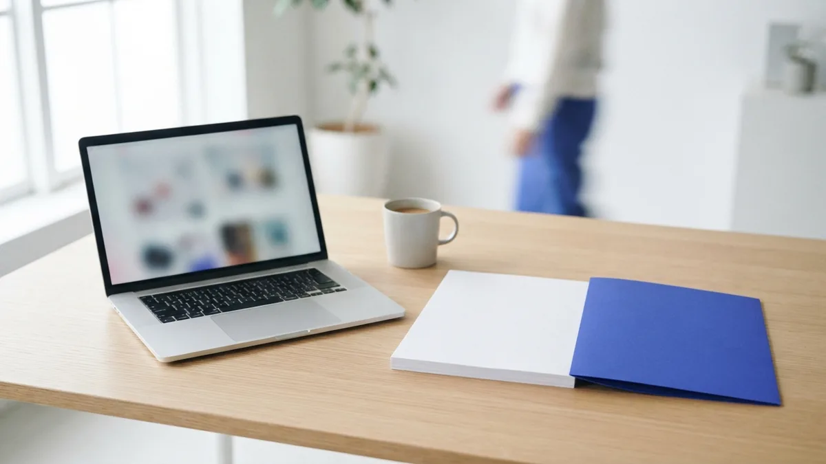 Prepare a PDF for sharing Laptop and blank papers on a desk while preparing a PDF sharing link
