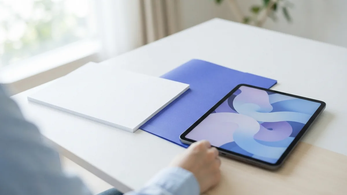 Blank form, folder, and tablet set up for everyday document sharing