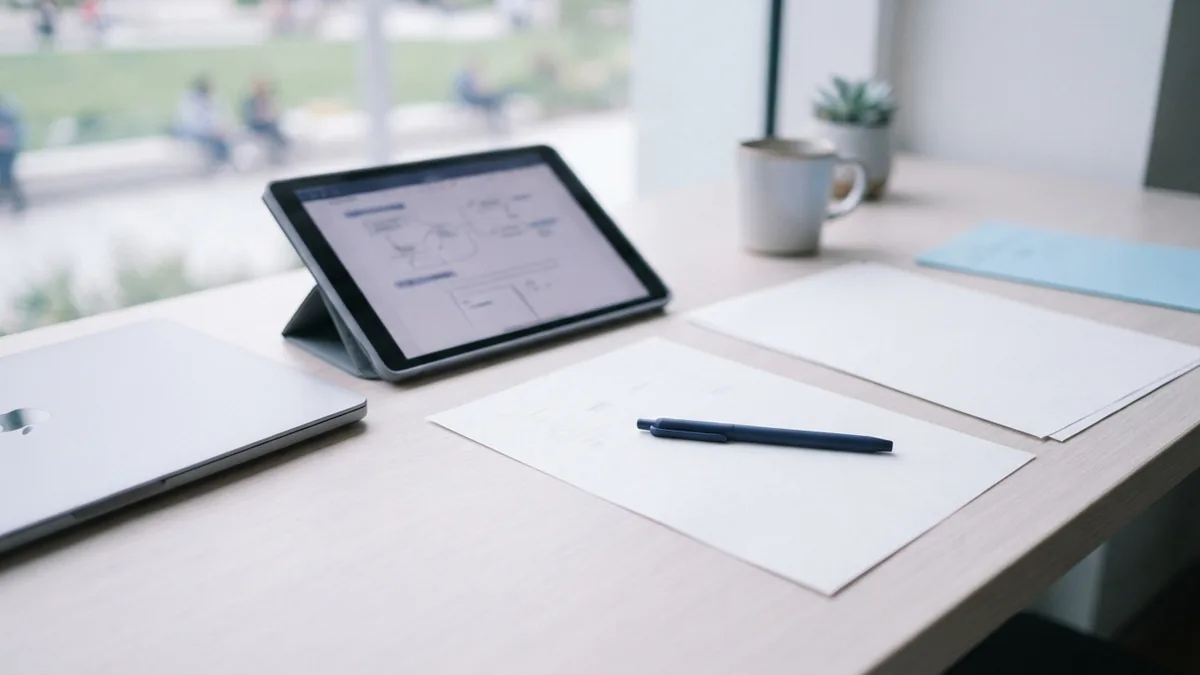Tablet and blank pages arranged for converting a PDF into shareable files