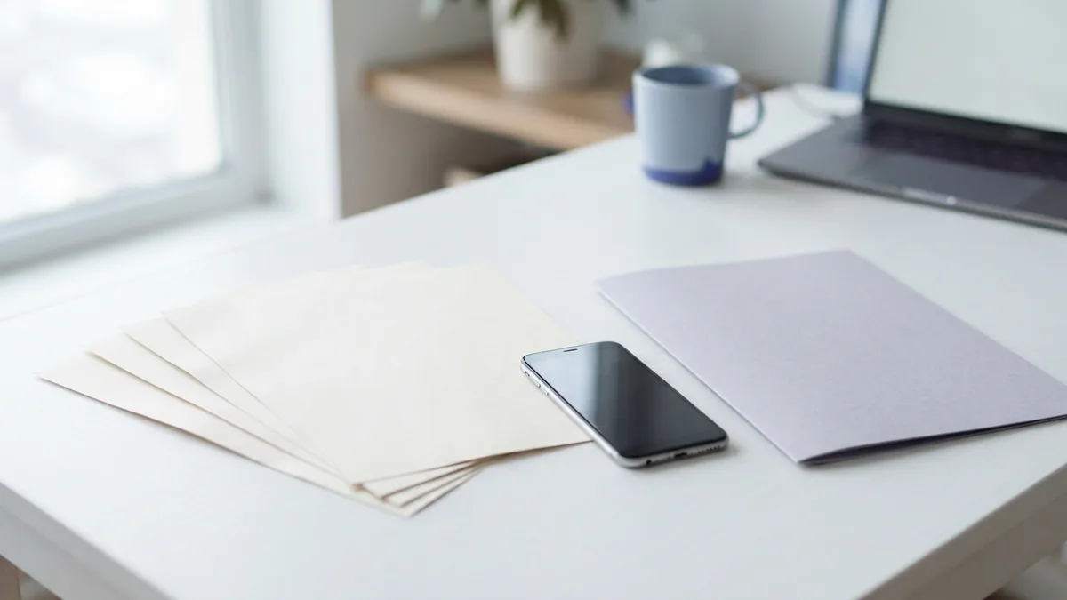 Blank page set beside a phone for planning an Instagram carousel post