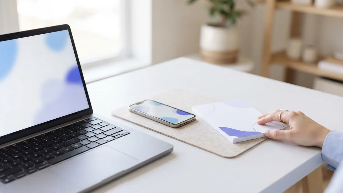 Laptop and phone beside blank documents during PDF reading troubleshooting