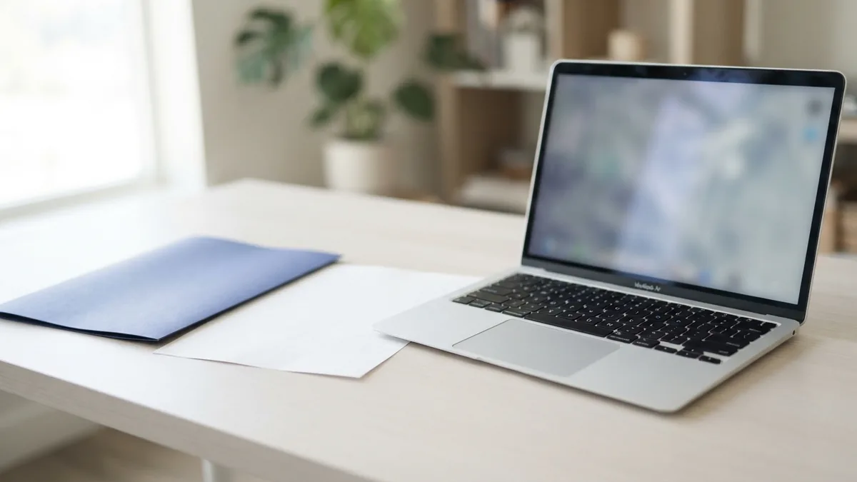 Laptop, folder, and blank paper ready for secure PDF work