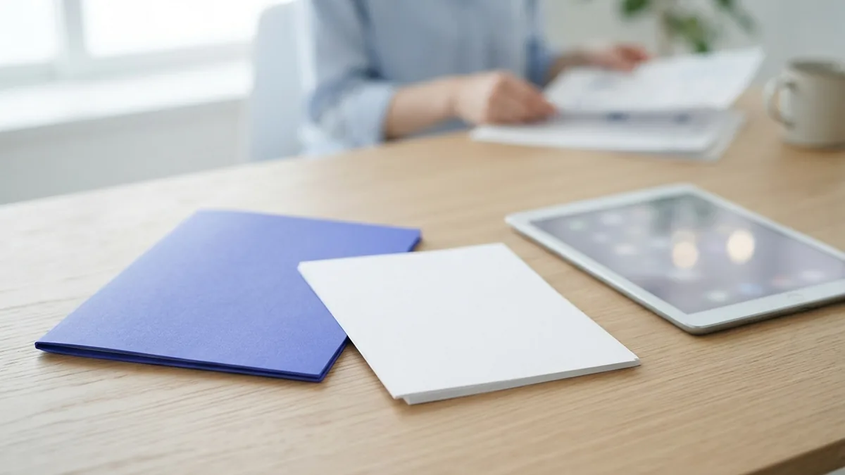 Keep originals and review copies apart Blank papers and a closed folder arranged for a safe file review