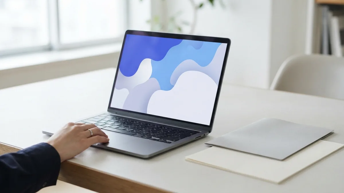 A laptop and blank pages arranged neatly for converting PDF pages on a Mac