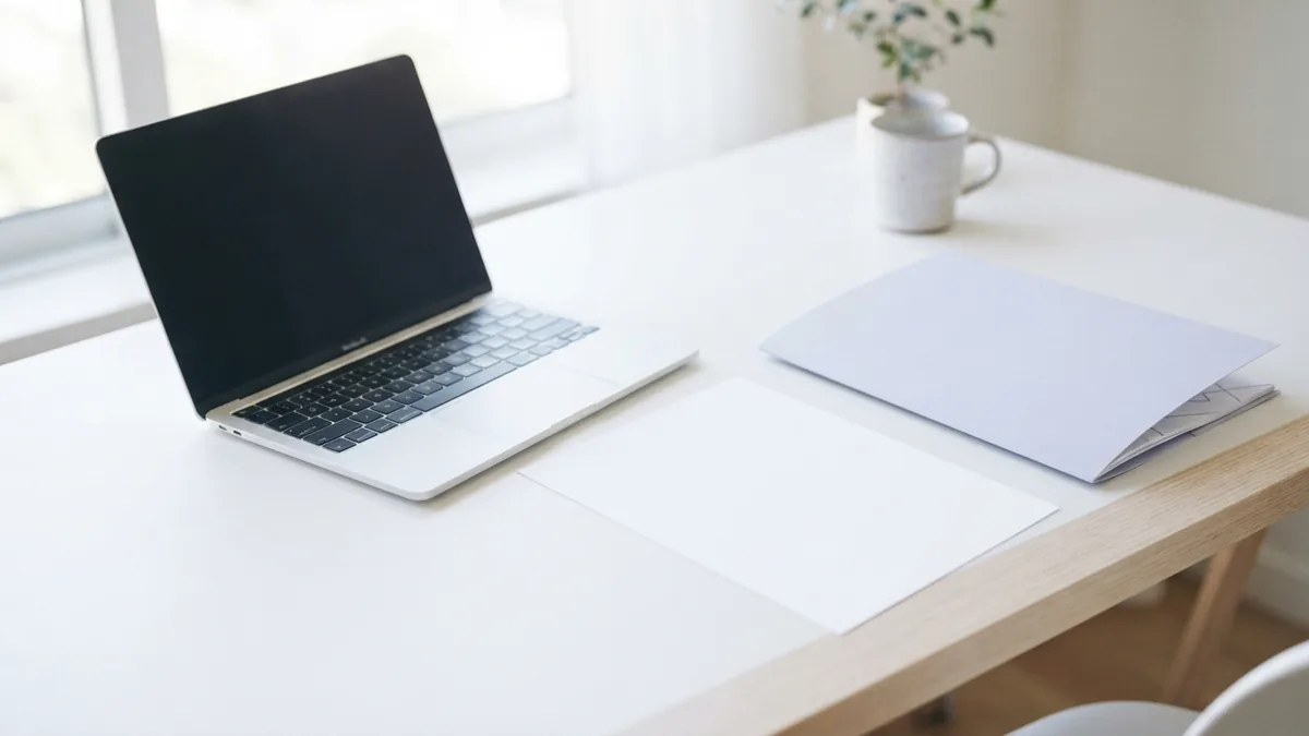 Email records arranged for storage Laptop and blank document folder arranged for secure email record storage