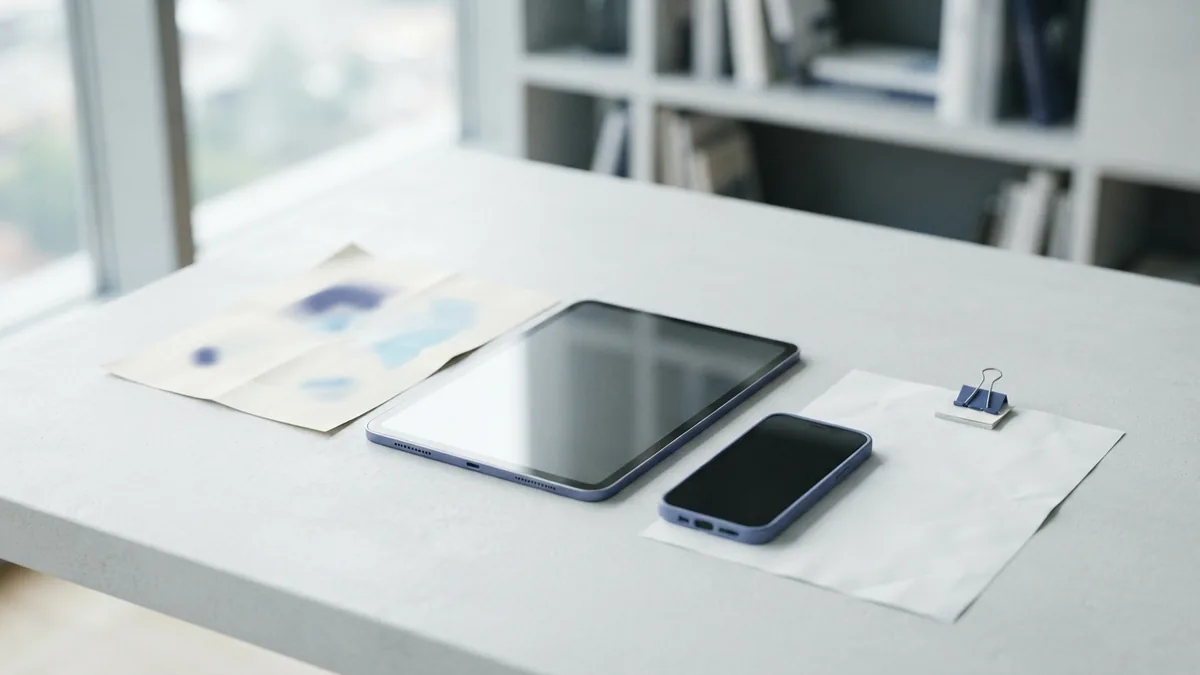 Tablet and smartphone beside blank paper sheets showing different PDF conversion methods