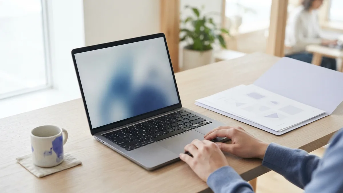 Reducing scanned PDF file size Laptop and paper files arranged for smaller PDF document storage