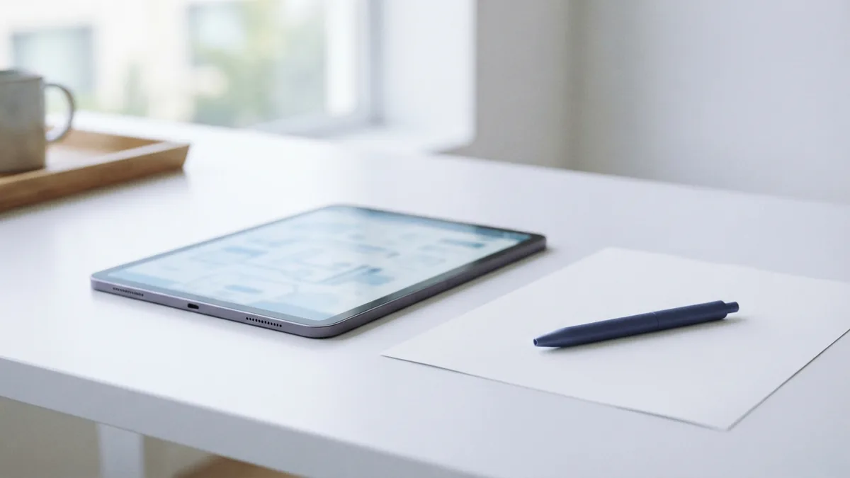 Tablet and blank sheet arranged for reviewing PDF editing access