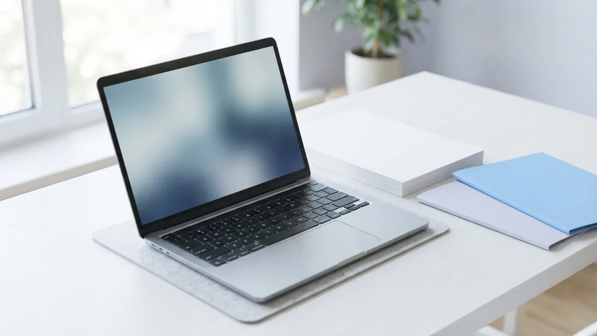A simple setup for combining PDF files Laptop and folders arranged for joining protected PDF documents