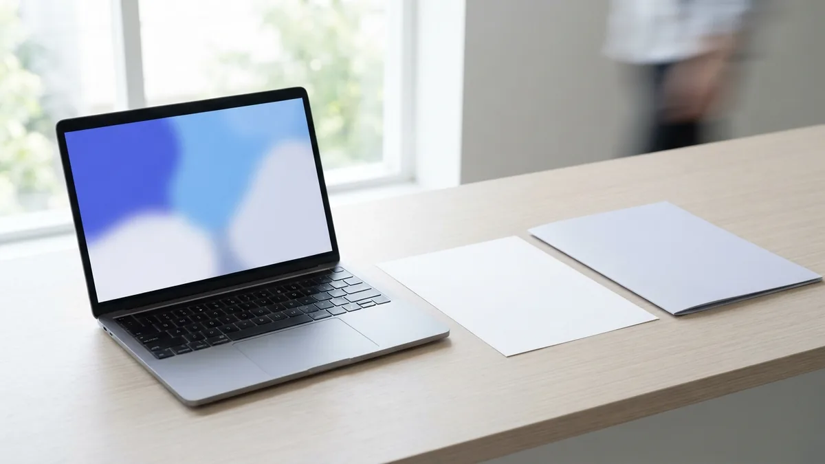 A laptop and separate blank sheet representing extraction of a PDF page