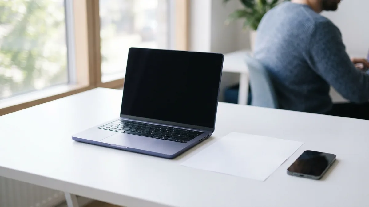 A quick online PDF page workflow Laptop and phone beside a blank sheet for online PDF page work