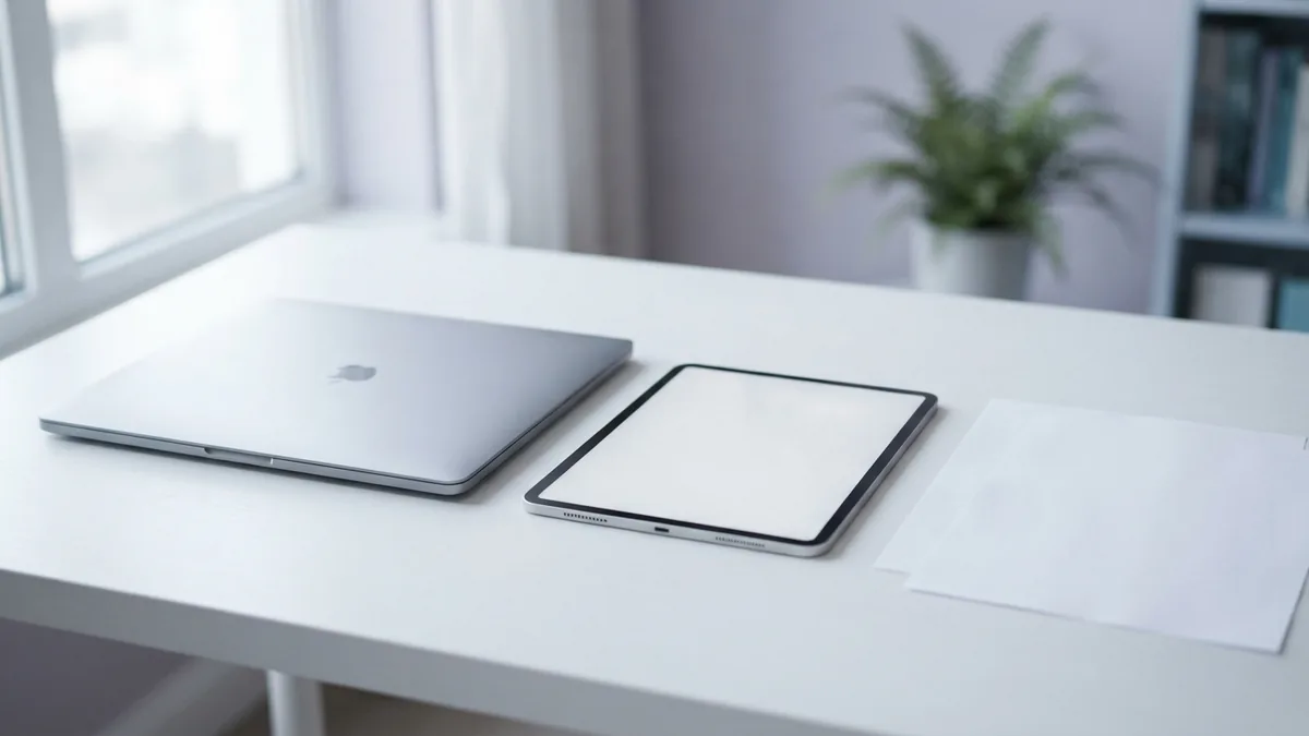 Laptop, tablet, and separated blank pages for splitting PDFs on a computer