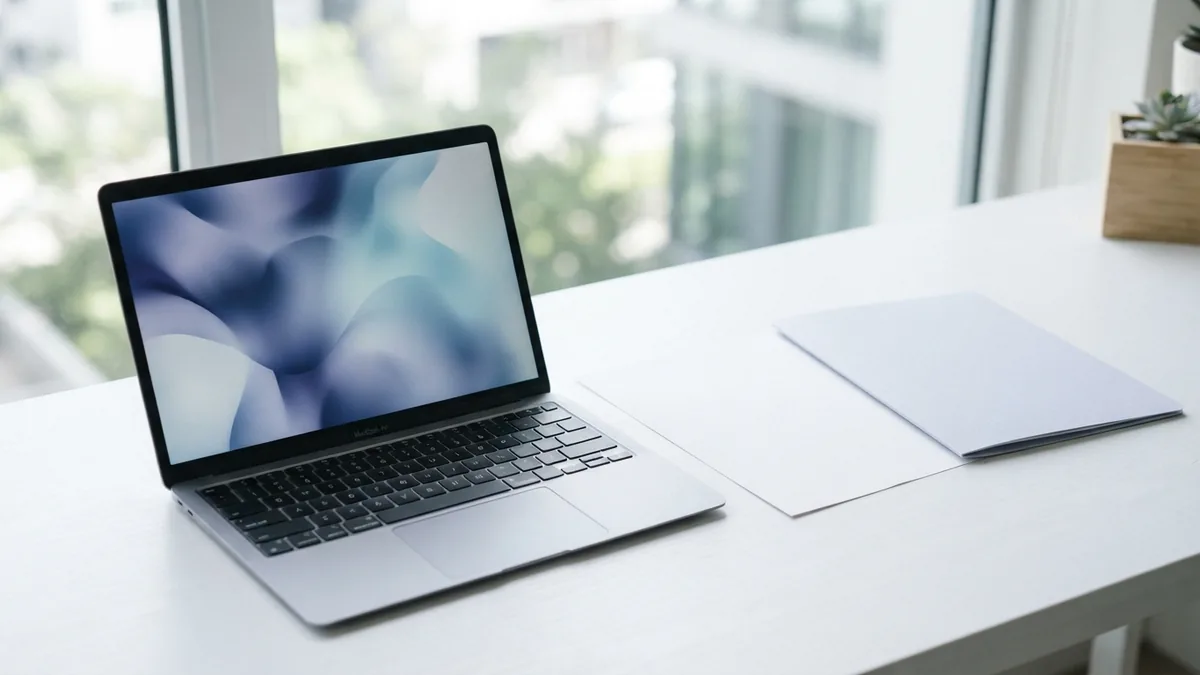 A fillable form ready to share Laptop and blank paperwork representing the ease of sharing a fillable PDF