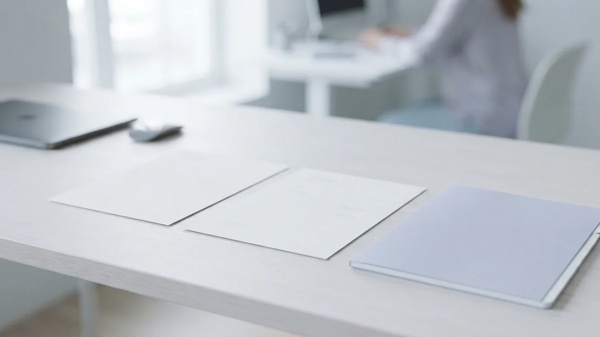 Blank document sheets and a folder set up for checking an earlier PDF version