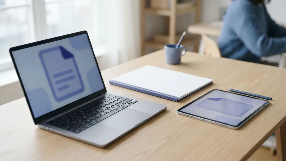Unlocking a protected PDF Laptop and tablet on a tidy desk for unlocking a protected PDF