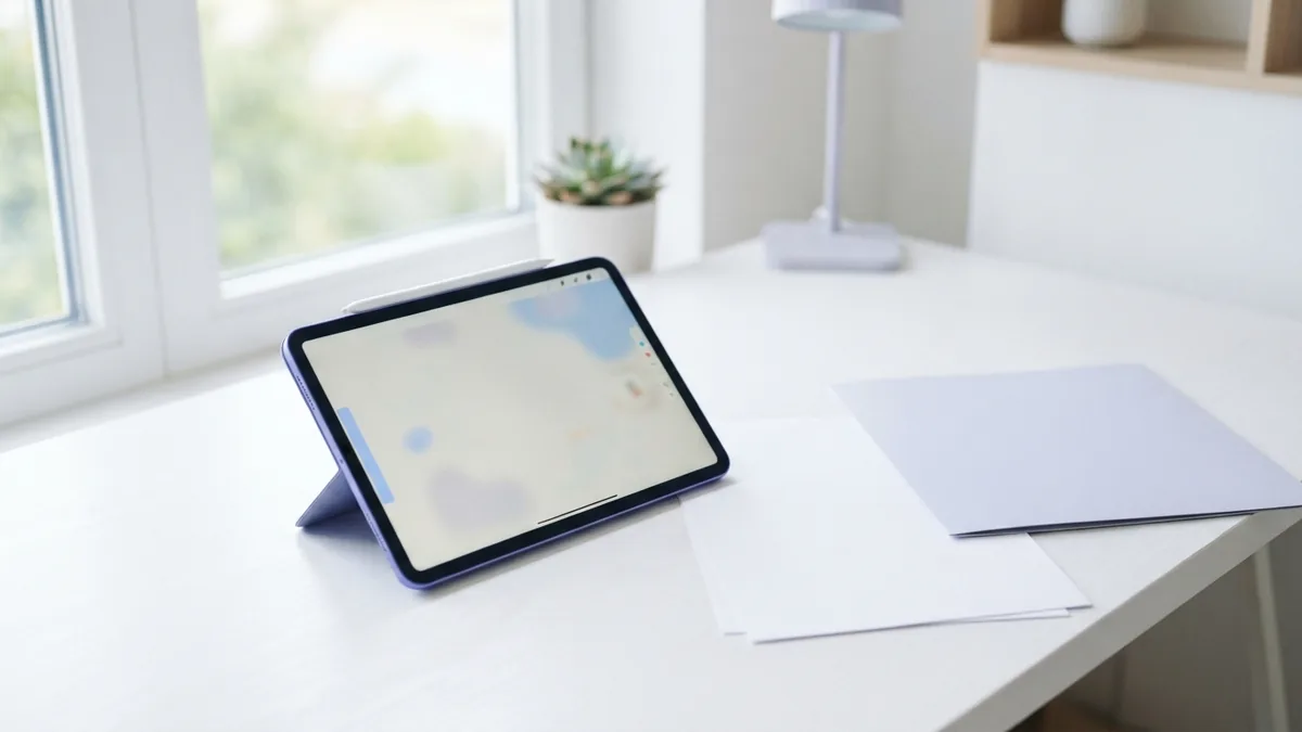 Choosing an approved reading format Tablet and blank papers on a desk for choosing an approved offline reading format