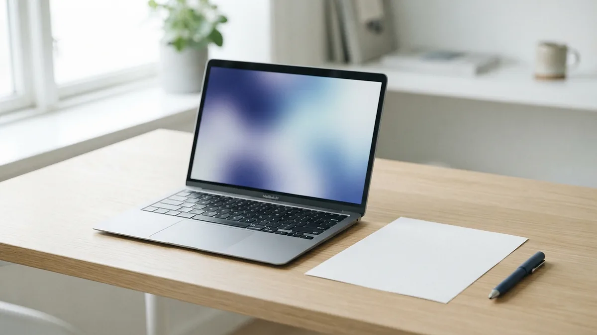 Blank paper beside a laptop represents clear, concise copy and focused calls to action