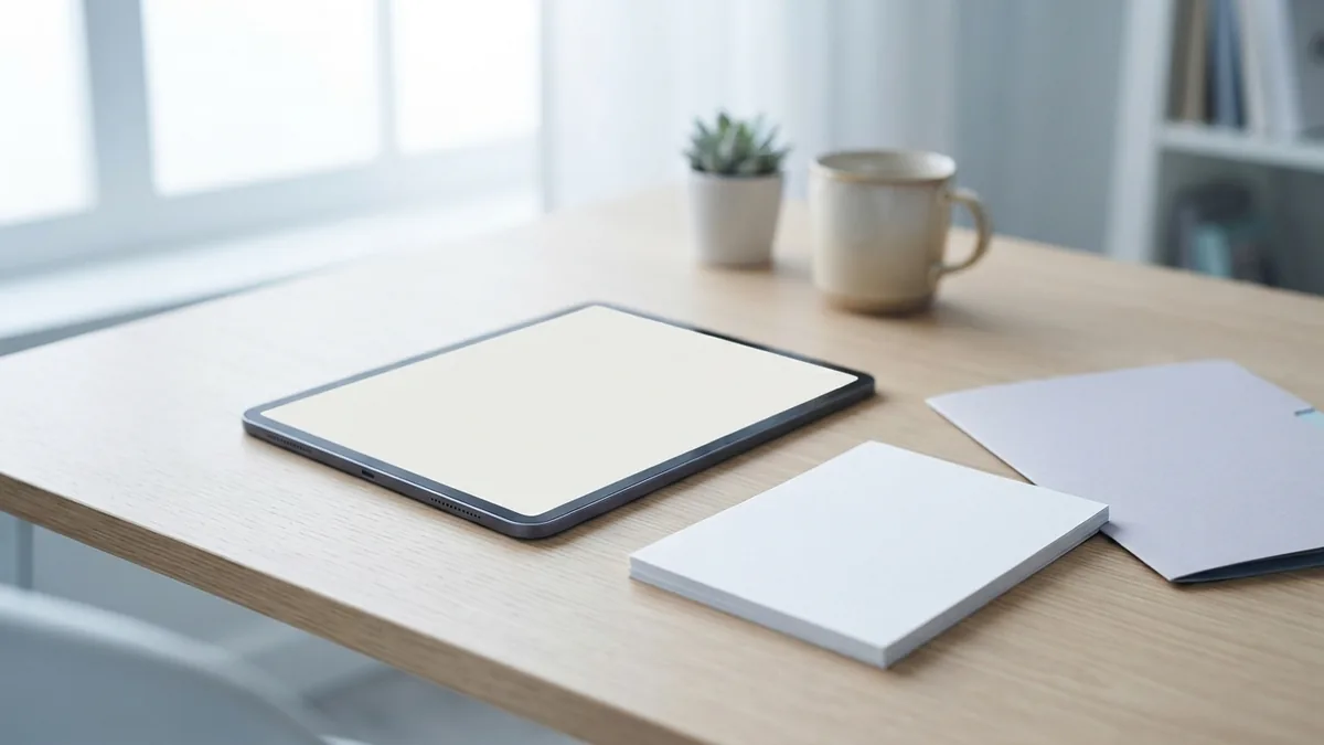 A simple PDF guide setup A blank tablet and paper stack suggest a clean, easy-to-use PDF writing guide