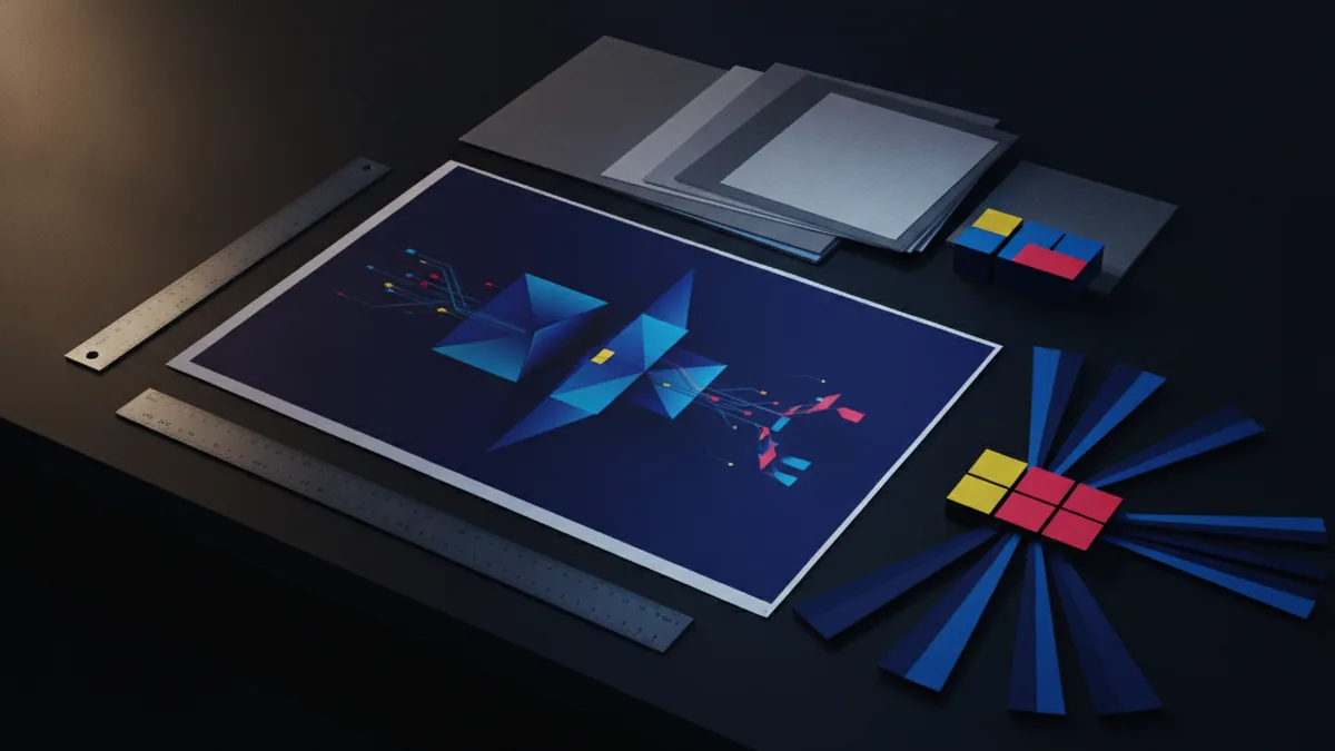 Print production proof beside a ruler and color swatches for file checks