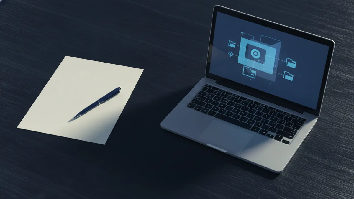 Printed document and secure signing setup on a neat office desk